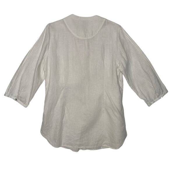 Soft Surroundings White Linen crochet Front Blouse Button Down pleated sleeves M - Picture 4 of 14